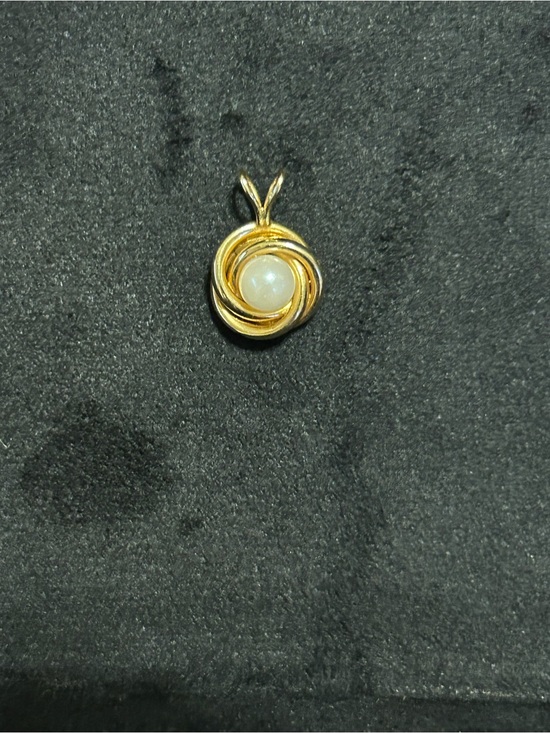 VTG 14k yellow gold genuine pearl love knot necklace pendant